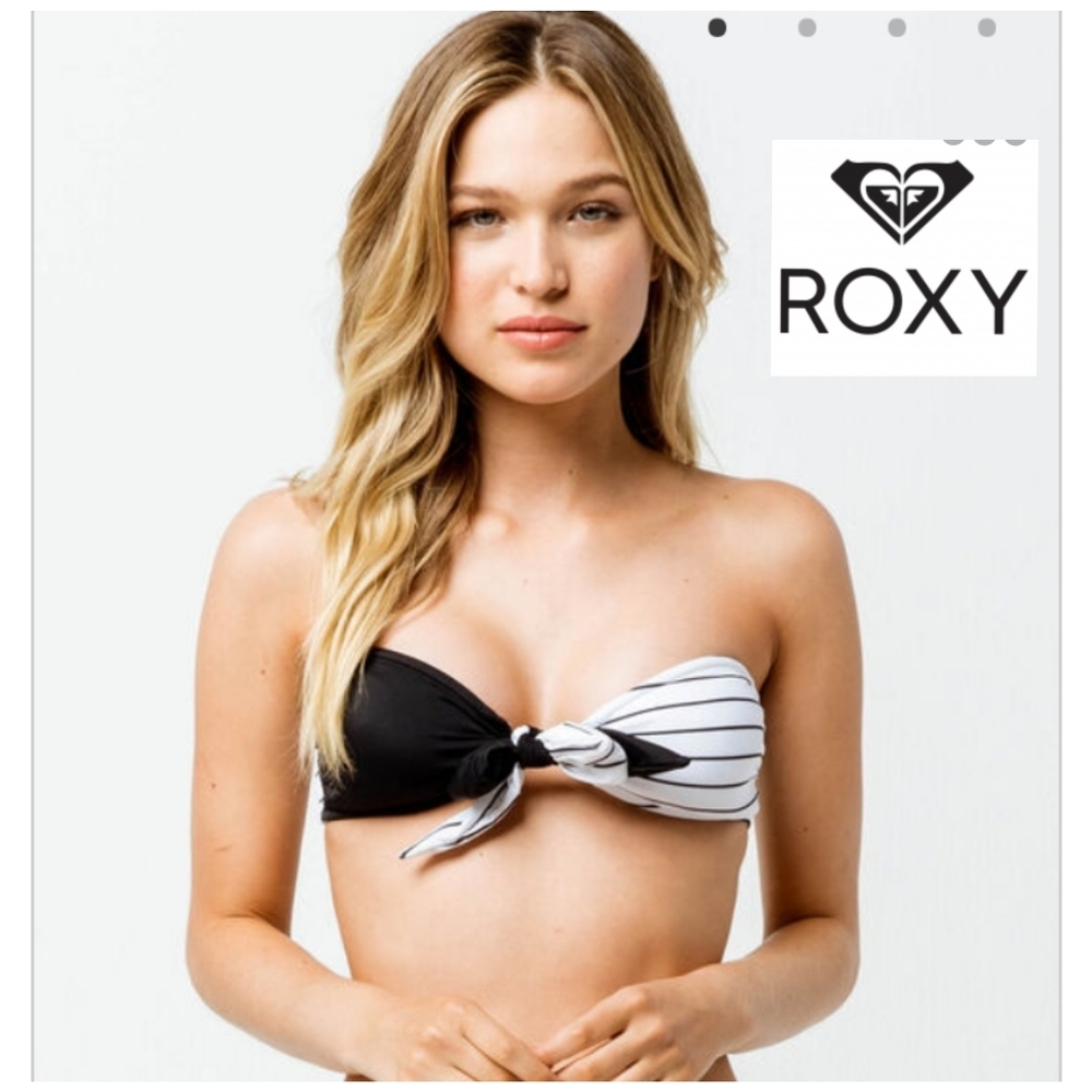 ROXY Summer Delight Black & White Bandeau Bikini - Picture 3 of 4